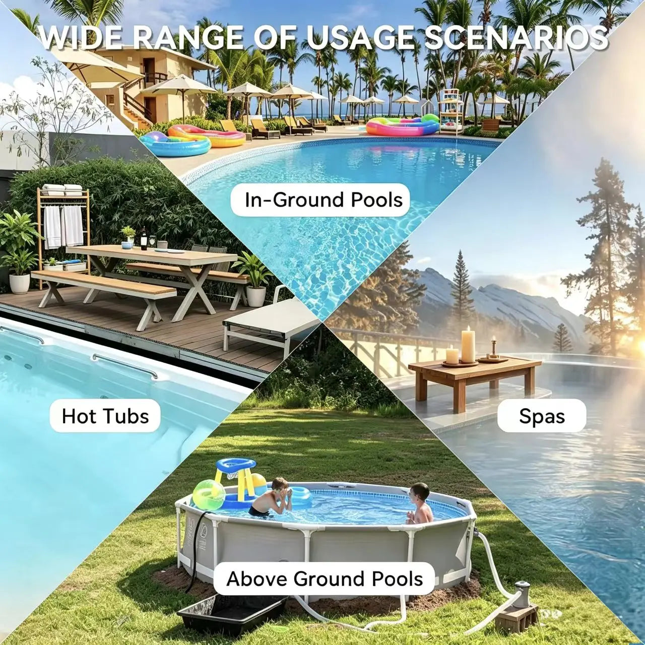 Cordless Pool Vacuum Cleaner for above Ground Pools, 30W Powerful Suction, Telescopic Pole, 60 Min Runtime, Rechargeable Handheld Vacuum for Leaves, Sand & Debris Solution Bundle Full Head