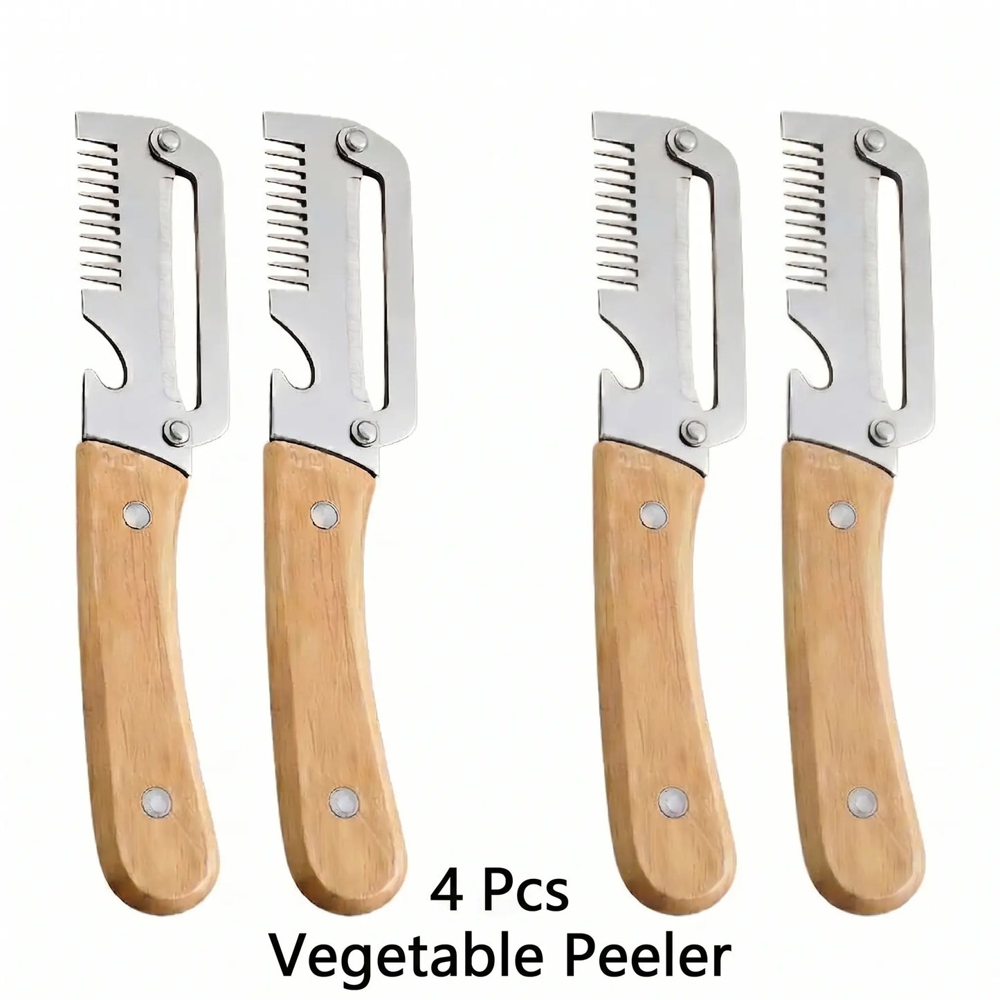 [Summervibes]Multi-Functional Vegetable Peeler for Kitchen, Ultra-Sharp Stainless Steel Blade with Wooden Handle and Bottle Opener, for Vegetables or Fruits That Need to Be Peeled (2 Pcs)