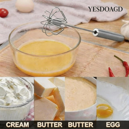 YESDOAGD Stainless Steel Hand-Push Rotary Whisk Food-Grade Rust-Resistant Sturdy Riveted Construction Semi-Automatic Design Versatile for Cooking Blending Whisking Beating and Stirring Tasks Easy to Clean