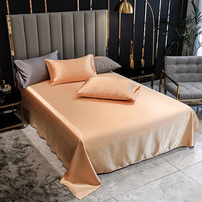 Satin Silk Bed Sheets for Summer - Plain Flat Sheet for Double Bed (Available in Twin, Full, Queen, King Sizes; Pillowcase Sold Separately)