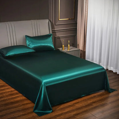 Satin Silk Bed Sheets for Summer - Plain Flat Sheet for Double Bed (Available in Twin, Full, Queen, King Sizes; Pillowcase Sold Separately)