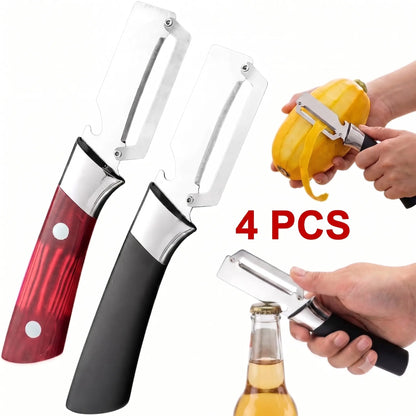 [Summervibes]Multi-Functional Vegetable Peeler for Kitchen, Ultra-Sharp Stainless Steel Blade with Wooden Handle and Bottle Opener, for Vegetables or Fruits That Need to Be Peeled (2 Pcs)