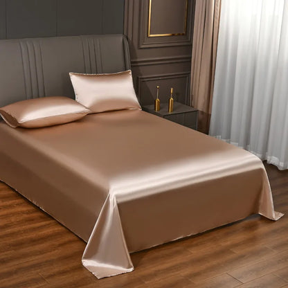 Satin Silk Bed Sheets for Summer - Plain Flat Sheet for Double Bed (Available in Twin, Full, Queen, King Sizes; Pillowcase Sold Separately)