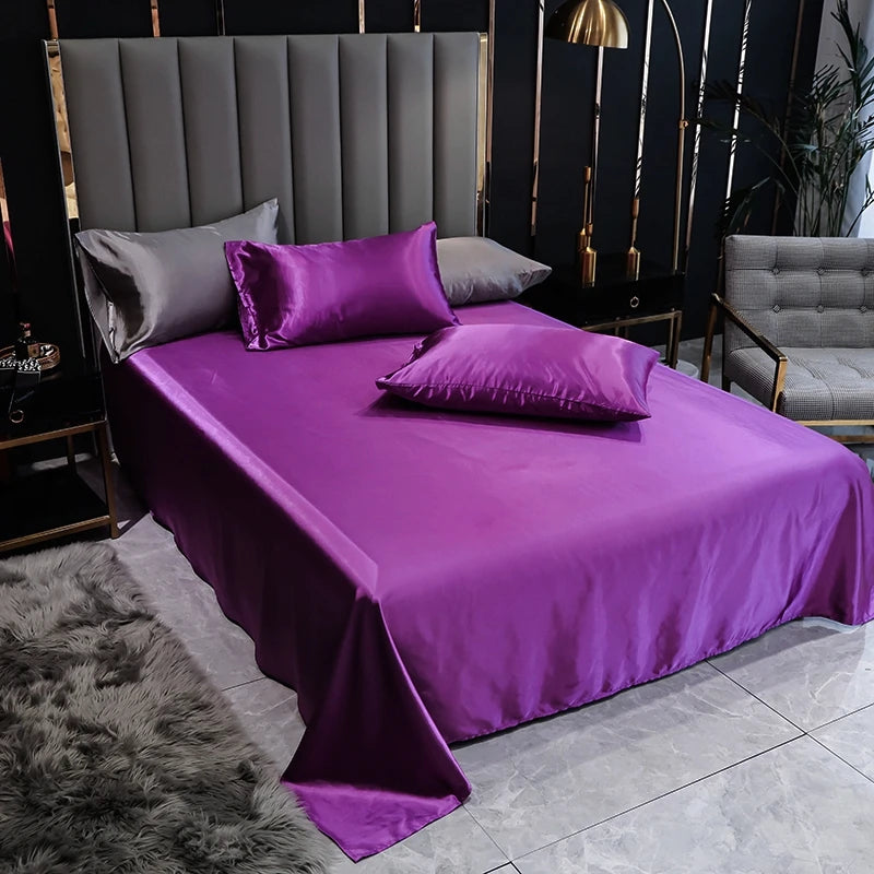 Satin Silk Bed Sheets for Summer - Plain Flat Sheet for Double Bed (Available in Twin, Full, Queen, King Sizes; Pillowcase Sold Separately)