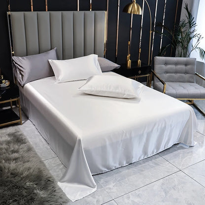 Satin Silk Bed Sheets for Summer - Plain Flat Sheet for Double Bed (Available in Twin, Full, Queen, King Sizes; Pillowcase Sold Separately)