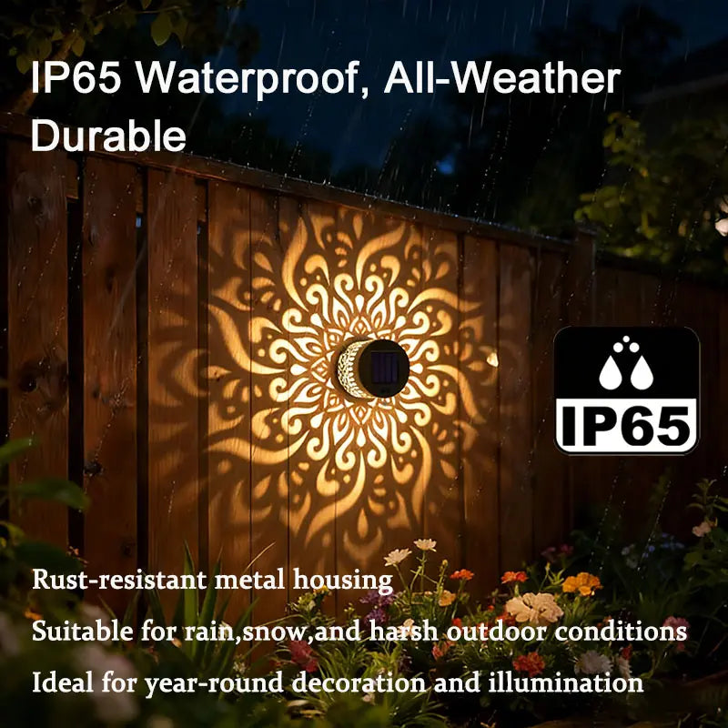 Solar Outdoor Light IP65 Waterproof Auto On/Off Metal Frame Mandala Cut-Out Retro Modern Design Decorative Atmosphere for Garden Balcony Villa Fence Porch