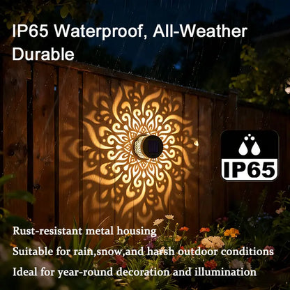 Solar Outdoor Light IP65 Waterproof Auto On/Off Metal Frame Mandala Cut-Out Retro Modern Design Decorative Atmosphere for Garden Balcony Villa Fence Porch