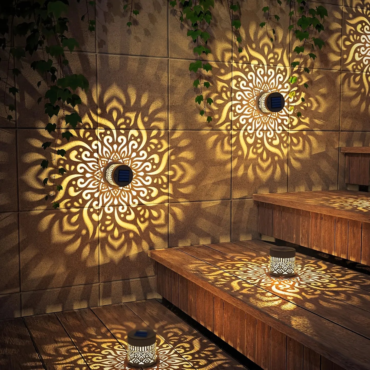 Solar Outdoor Light IP65 Waterproof Auto On/Off Metal Frame Mandala Cut-Out Retro Modern Design Decorative Atmosphere for Garden Balcony Villa Fence Porch