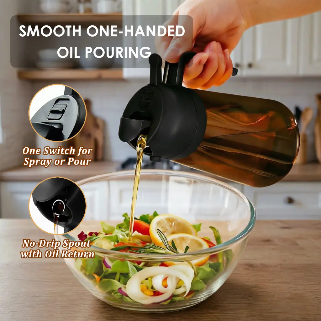 2 in 1 Oil Dispenser for Cooking Kitchen Glass Oil Sprayer 16 Oz Olive Oil Container for Salad and Cooking Needs