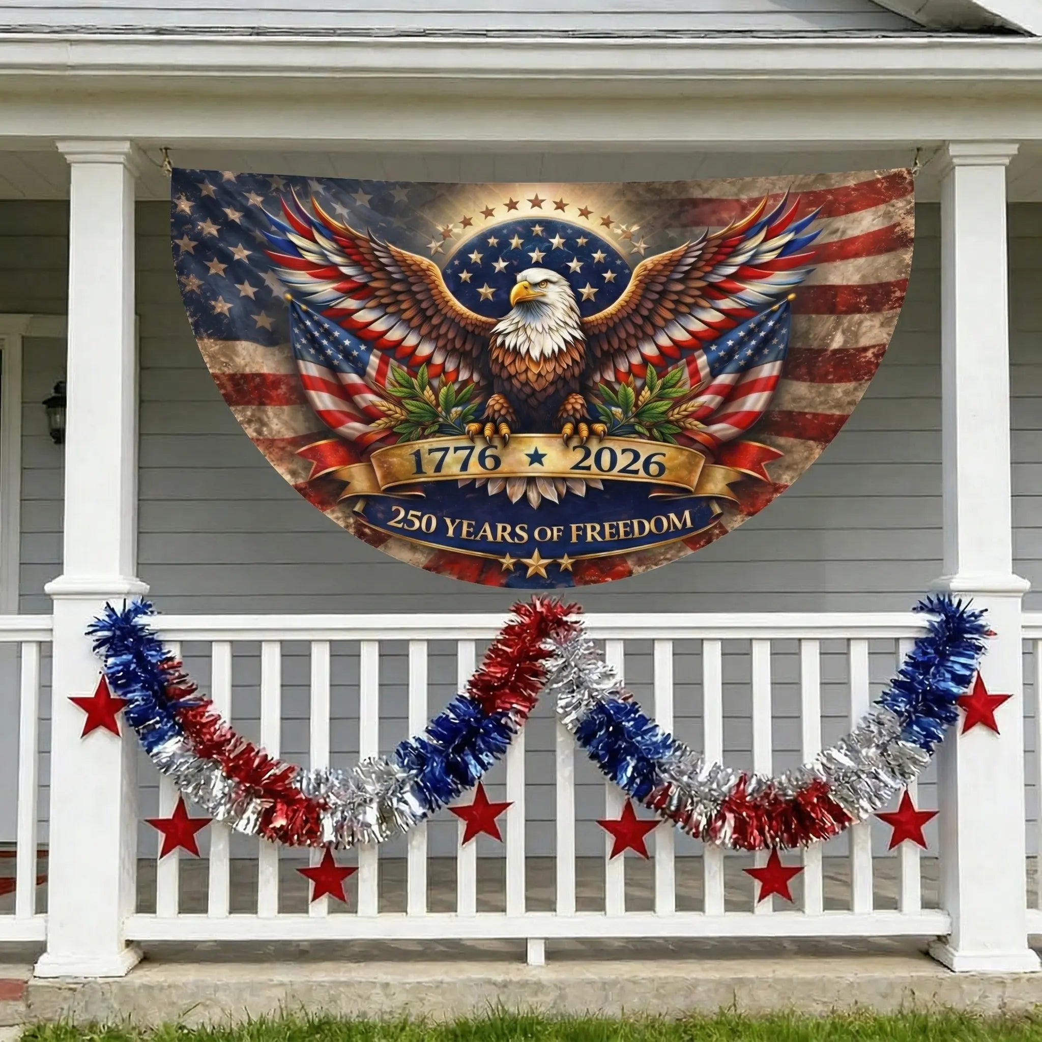 250 Years of Freedom Colorful Eagle Bunting Flag, 1776 2026 America 250Th Anniversary Porch Decoration, 4Th of July Outdoor Hanging Fan Flag, Semiquincentennial Independence Day Yard Decor