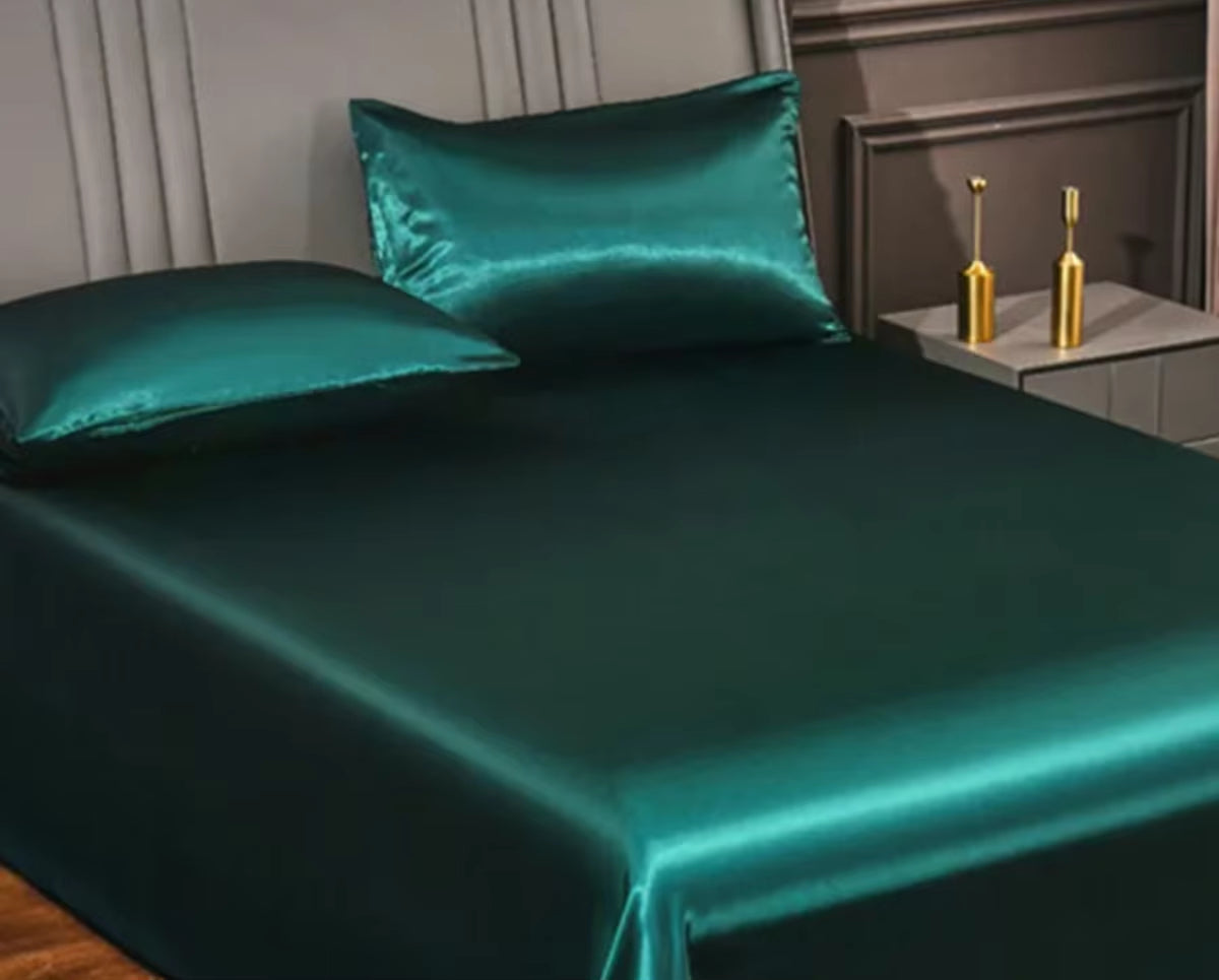 Satin Silk Bed Sheets for Summer - Plain Flat Sheet for Double Bed (Available in Twin, Full, Queen, King Sizes; Pillowcase Sold Separately)