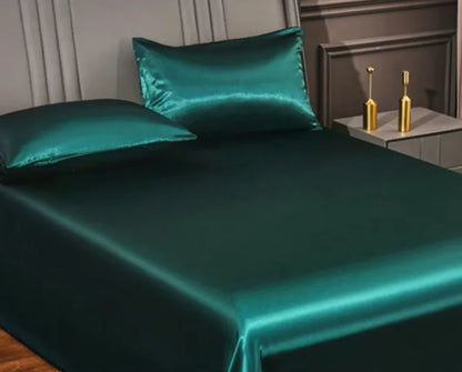 Satin Silk Bed Sheets for Summer - Plain Flat Sheet for Double Bed (Available in Twin, Full, Queen, King Sizes; Pillowcase Sold Separately)