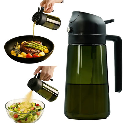 2 in 1 Oil Dispenser for Cooking Kitchen Glass Oil Sprayer 16 Oz Olive Oil Container for Salad and Cooking Needs
