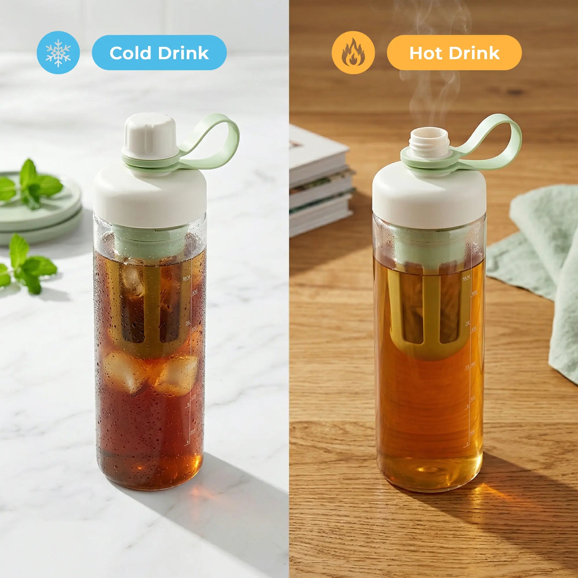 SUSTEAS Reusable Portable Washable Cold Brew Coffee Tumbler with Digital Scale and Dual-Function Tea Filter Net