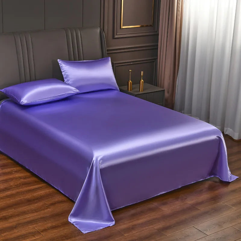Satin Silk Bed Sheets for Summer - Plain Flat Sheet for Double Bed (Available in Twin, Full, Queen, King Sizes; Pillowcase Sold Separately)