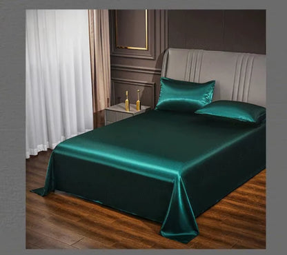 Satin Silk Bed Sheets for Summer - Plain Flat Sheet for Double Bed (Available in Twin, Full, Queen, King Sizes; Pillowcase Sold Separately)