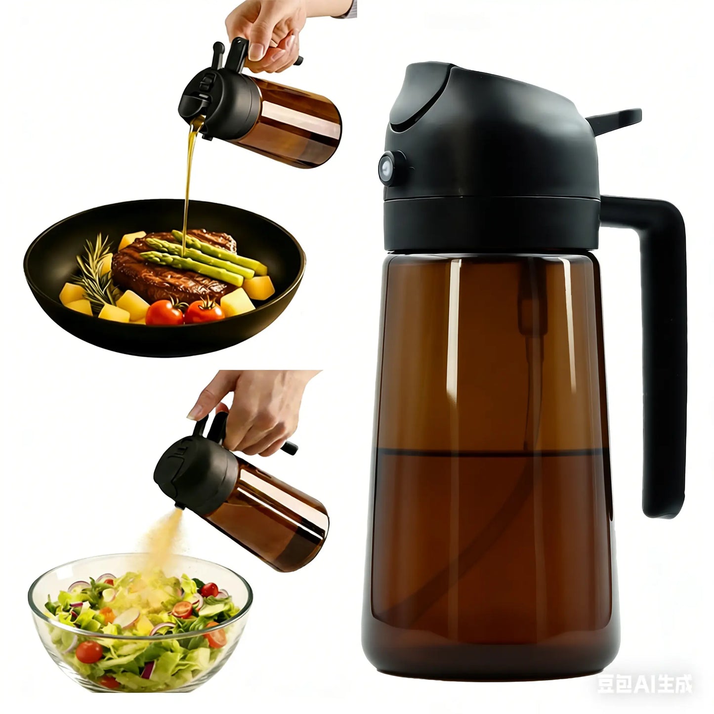 2 in 1 Oil Dispenser for Cooking Kitchen Glass Oil Sprayer 16 Oz Olive Oil Container for Salad and Cooking Needs