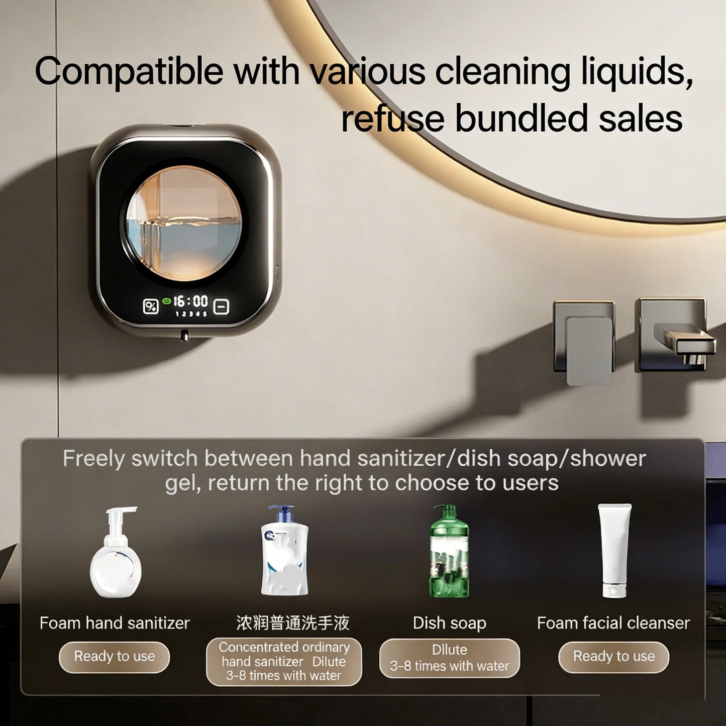 Smart Automatic Foaming Soap Dispenser Temperature LED Digitals Display Wall Mount Touchless USB Rechargeable Bathroom Kitchen