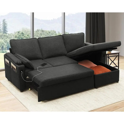 Gray 2-in-1 Sectional Sleeper Sofa with Storage, USB & Cup Holders