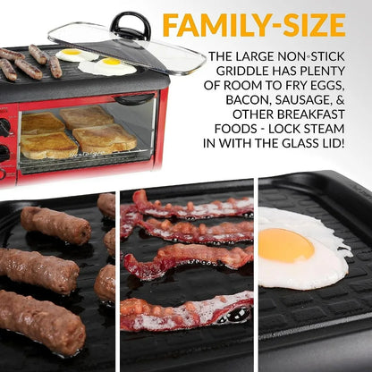Nostalgia 3-in-1 Breakfast Station Includes Coffee Maker Non-Stick Griddle 4-Slice Toaster Oven Versatile Breakfast Maker Timer