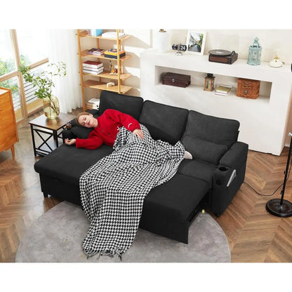 Gray 2-in-1 Sectional Sleeper Sofa with Storage, USB & Cup Holders