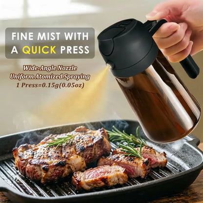 2 in 1 Oil Dispenser for Cooking Kitchen Glass Oil Sprayer 16 Oz Olive Oil Container for Salad and Cooking Needs
