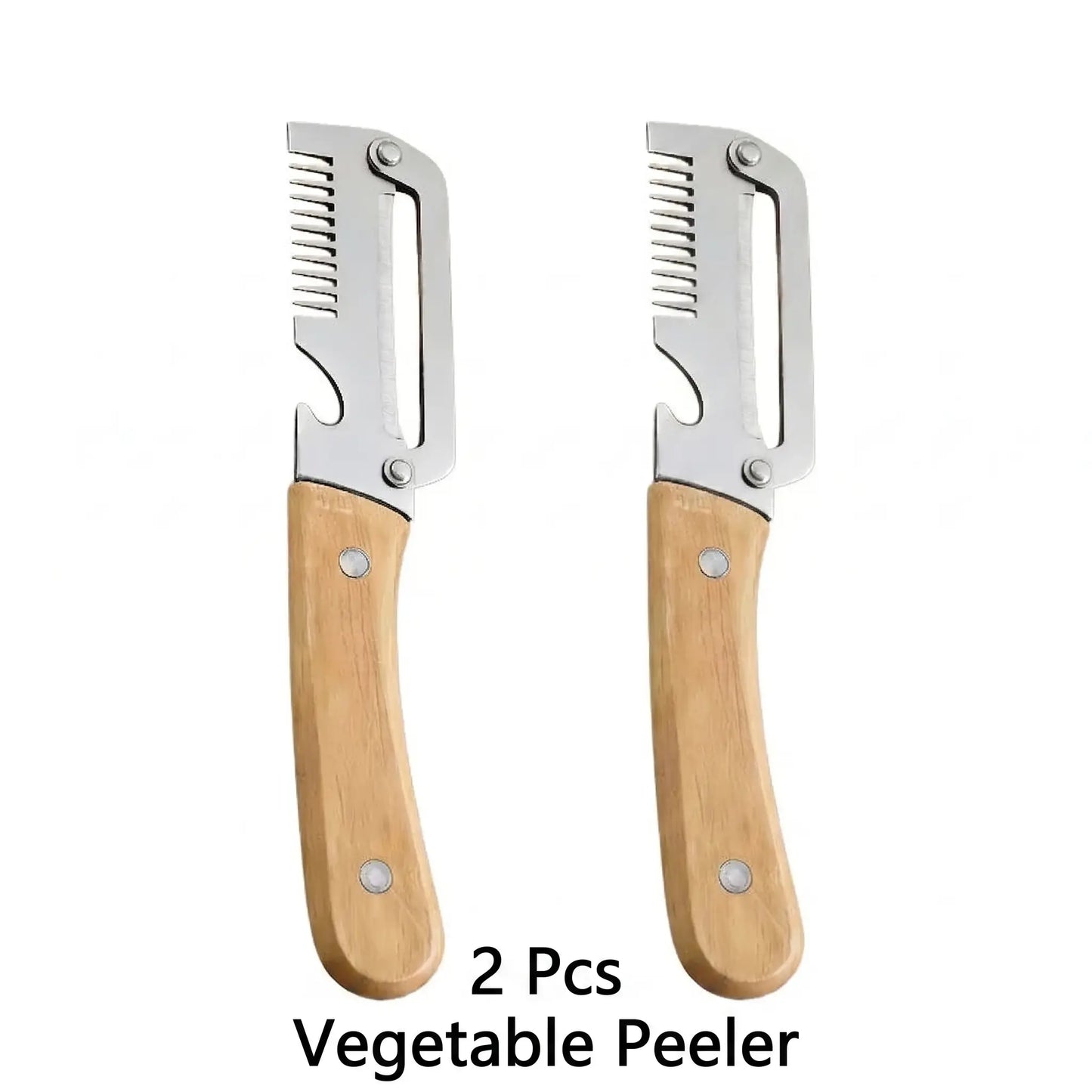 [Summervibes]Multi-Functional Vegetable Peeler for Kitchen, Ultra-Sharp Stainless Steel Blade with Wooden Handle and Bottle Opener, for Vegetables or Fruits That Need to Be Peeled (2 Pcs)