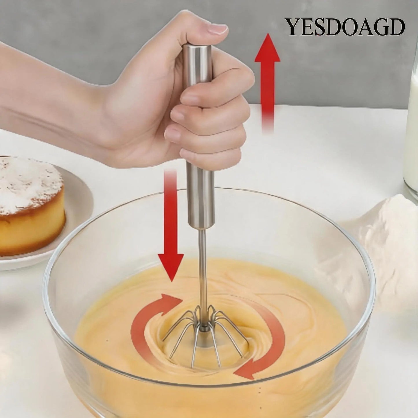 YESDOAGD Stainless Steel Hand-Push Rotary Whisk Food-Grade Rust-Resistant Sturdy Riveted Construction Semi-Automatic Design Versatile for Cooking Blending Whisking Beating and Stirring Tasks Easy to Clean