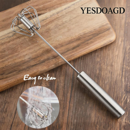 YESDOAGD Stainless Steel Hand-Push Rotary Whisk Food-Grade Rust-Resistant Sturdy Riveted Construction Semi-Automatic Design Versatile for Cooking Blending Whisking Beating and Stirring Tasks Easy to Clean