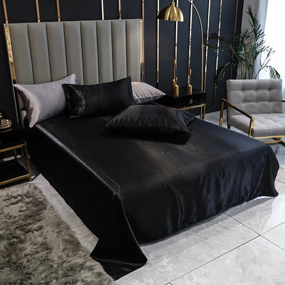 Satin Silk Bed Sheets for Summer - Plain Flat Sheet for Double Bed (Available in Twin, Full, Queen, King Sizes; Pillowcase Sold Separately)