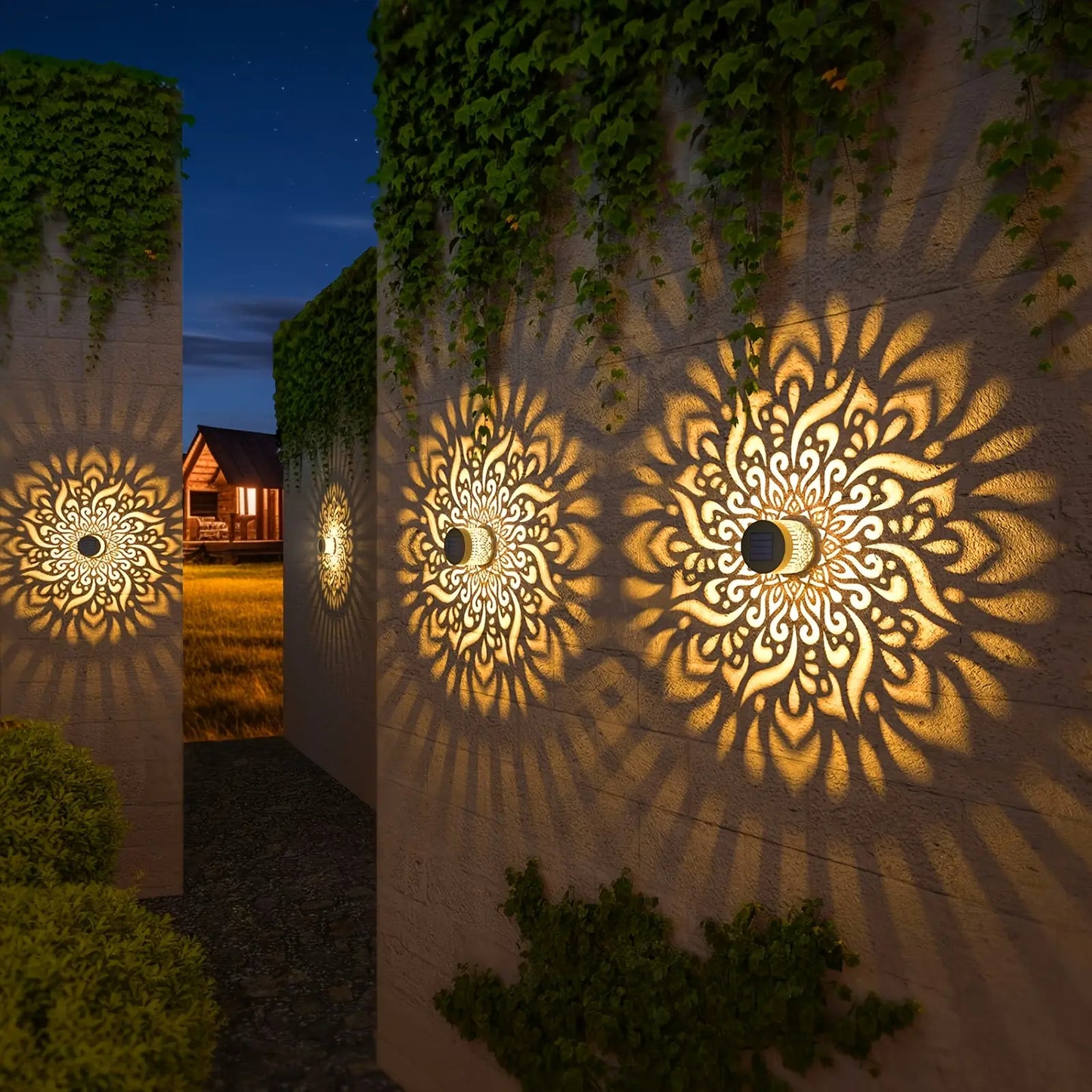 Solar Outdoor Light IP65 Waterproof Auto On/Off Metal Frame Mandala Cut-Out Retro Modern Design Decorative Atmosphere for Garden Balcony Villa Fence Porch