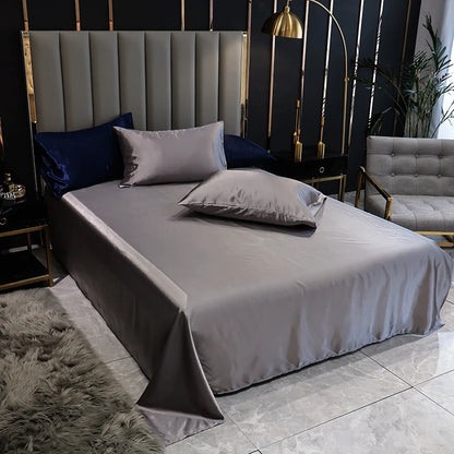 Satin Silk Bed Sheets for Summer - Plain Flat Sheet for Double Bed (Available in Twin, Full, Queen, King Sizes; Pillowcase Sold Separately)